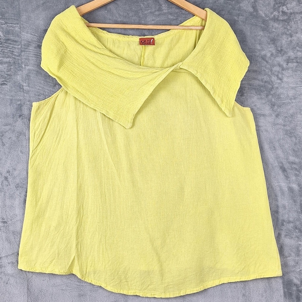 Oh My Gauze Top 2 L/XL Yellow Lagenlook Boho Beach Coastal Minimalist Cowl Neck